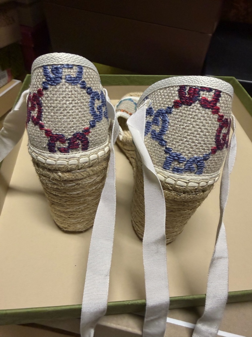 Gucci Multicolor GG Canvas Espadrille Wedge Sandals - Picture 4 of 9